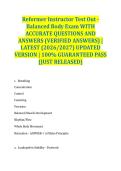Reformer Instructor Test Out - Balanced Body Exam WITH ACCURATE QUESTIONS AND ANSWERS &lpar;VERIFIED ANSWERS&rpar; &vert; LATEST &lpar;2026&sol;2027&rpar; UPDATED VERSION &vert; 100&percnt; GUARANTEED PASS &lbrace;JUST RELEASED&rcub;