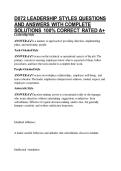 D072 LEADERSHIP STYLES QUESTIONS AND ANSWERS WITH COMPLETE SOLUTIONS 100&percnt; CORRECT RATED A&plus;