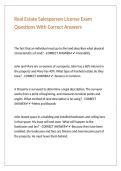 Real Estate Salesperson License Exam Questions With Correct Answers 