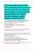 ATI Mental Health Nursing Practice &NewLine;Exam 150 Questions with Answers and &NewLine;Rationales PRACTICE EXAM REVIEWS &NewLine;WITH COMPLETE ACTUAL EXAM2025&NewLine;2026 QUESTIONS AND CORRECT &NewLine;VERIFIED ANSWERS&sol; ALREADY &NewLine;GRADED A&plus; &lpar;MOST RECENT&excl;&excl;&rpar; 