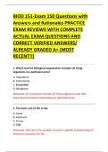 BIOD 151-Exam 150 Questions with &NewLine;Answers and Rationales PRACTICE &NewLine;EXAM REVIEWS WITH COMPLETE &NewLine;ACTUAL EXAM QUESTIONS AND &NewLine;CORRECT VERIFIED ANSWERS&sol; &NewLine;ALREADY GRADED A&plus; &lpar;MOST &NewLine;RECENT&excl;&excl;&rpar; 