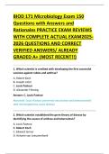 BIOD 171 Microbiology Exam 150 &NewLine;Questions with Answers and &NewLine;Rationales PRACTICE EXAM REVIEWS &NewLine;WITH COMPLETE ACTUAL EXAM2025&NewLine;2026 QUESTIONS AND CORRECT &NewLine;VERIFIED ANSWERS&sol; ALREADY &NewLine;GRADED A&plus; &lpar;MOST RECENT&excl;&excl;&rpar;