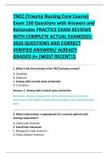 TNCC &lpar;Trauma Nursing Core Course&rpar; &NewLine;Exam 150 Questions with Answers and &NewLine;Rationales PRACTICE EXAM REVIEWS &NewLine;WITH COMPLETE ACTUAL EXAM2025&NewLine;2026 QUESTIONS AND CORRECT &NewLine;VERIFIED ANSWERS&sol; ALREADY &NewLine;GRADED A&plus; &lpar;MOST RECENT&excl;&excl;&rpar; 