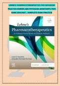 LEHNE&rsquo;S PHARMACOTHERAPEUTICS FOR ADVANCED &NewLine;PRACTICE NURSES AND PHYSICIAN ASSISTANTS TEST &NewLine;BANK 2026&sol;2027 &ndash; COMPLETE EXAM PRACTICE