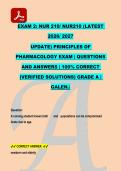 EXAM 2&colon; NUR 210&sol; NUR210 &lpar;LATEST &NewLine;2026&sol; 2027 &NewLine;UPDATE&rpar; PRINCIPLES OF &NewLine;PHARMACOLOGY EXAM &vert; QUESTIONS &NewLine;AND ANSWERS &vert; 100&percnt; CORRECT &NewLine;&lpar;VERIFIED SOLUTIONS&rpar; GRADE A &vert; &NewLine;GALEN&period;&sol;