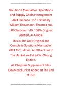 Solutions Manual Operations and Supply Chain Management 2024 Release By William Stevenson&comma; Thomas Kull