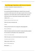 Food Manager Questions with Correct Answers