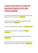 FLORIDA HOME INSPECTOR EXAM 900 QUESTIONS COMPLETE WITH 100&percnt; VERIFIED ANSWERS 