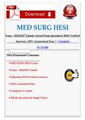 MED SURG HESI EXAM - 2026&sol;2027 UPDATE ACTUAL EXAM QUESTIONS WITH VERIFIED ANSWERS A&plus; GRADED &vert;&vert;100&percnt; GUARANTEED PASS