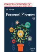 Solution Manual for "Personal Finance&comma; 14th Edition" by E&period; Thomas Garman &ndash; ISBN-13 978-0357901496 - Complete Chapters 1-17 &comma; Answers & Exercises Description&colon; NEWEST VERSION