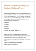 NURS 3101- Midterm Exam Study Guide Questions With Correct Answers 