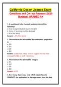 California Dealer License Exam&NewLine; Questions And Correct Answers&vert; 2026 Updated&vert; GRADED A&plus;&NewLine;