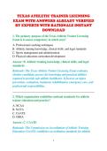 TEXAS ATHLETIC TRAINER LICENSING &NewLine;EXAM WITH ANSWERS ALREADY VERIFIED &NewLine;BY EXPERTS WITH RATIONALE INSTANT &NewLine;DOWNLOAD