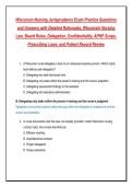Wisconsin Nursing Jurisprudence Exam Practice Questions&NewLine;and Answers with Detailed Rationales&comma; Wisconsin Nursing&NewLine;Law&comma; Board Rules&comma; Delegation&comma; Confidentiality&comma; APNP Scope&comma;&NewLine;Prescribing Laws&comma; and Patient Record Review
