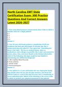 North Carolina EMT State Certification Exam&colon; 300 Practice Questions And Correct Answers Latest 2026-2027