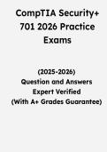 CompTIA Security&plus; 701 2026 Practice Exams &vert; Questions & Verified Answers &vert; Comprehensive CompTIA Security&plus; SY0-701 Certification Exam Review Study Guide PDF &vert; 2026