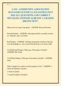 CAM - COMMUNITY ASSOCIATION&NewLine;MANAGER LICENSE GA EXAM PRACTICE&NewLine;2026 ALL QUESTIONS AND CORRECT&NewLine;DETAILED ANSWERS ALREADY A GRADED&NewLine;&vert;BRAND NEW&excl;&excl;&NewLine;