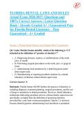 FLORIDA DENTAL LAWS AND RULES Actual Exam 2026&sol;2027&colon; Questions and 100&percnt; Correct Answers &vert; Latest Question Bank &vert; Already Graded A&plus; &vert; Guaranteed Pass for Florida Dental Licensure &ndash; Pass Guaranteed - A&plus; Graded