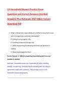 CA Household Movers Practice Exam &NewLine;Questions and Correct Answers &lpar;Verified &NewLine;Answers&rpar; Plus Rationale 2027 Q&A&vert; Instant &NewLine;Download Pdf 