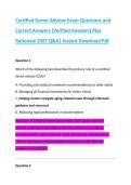 Certified Senior Advisor Exam Questions and &NewLine;Correct Answers &lpar;Verified Answers&rpar; Plus &NewLine;Rationale 2027 Q&A&vert; Instant Download Pdf 