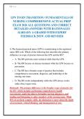 LPN TO RN TRANSITION &sol; FUNDAMENTALS OF&NewLine;NURSING COMPREHENSIVE ACTUAL PREP&NewLine;EXAM 2026 ALL QUESTIONS AND CORRECT&NewLine;DETAILED ANSWERS WITH RATIONALES&NewLine;ALREADY A GRADED WITH EXPERT&NewLine;FEEDBACK &vert;NEW AND REVISED