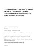TORT LAW NEGLIGENCE EXAM &vert; DUTY OF CARE AND &NewLine;BREACH OF DUTY &vert; UNIVERSITY LAW EXAM &NewLine;QUESTIONS & ANSWERS &vert; COMPREHENSIVE TORT &NewLine;LAW STUDY GUIDE &vert; PAST PAPER PDF