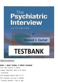 TEST BANK FOR The Psychiatric Interview Fifth Edition by DANIEL J&period; CARLAT ISBN&colon;978-1975212971 COMPLETE GUIDE ALL CHAPTERS COVERE 100&percnt; VERIFIED A&plus; GRADE ASSSURED&excl;&excl;&excl;&excl;&excl; NEW LATEST UPDATE&excl;&excl;&excl;&excl;&excl;