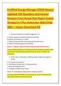 Certified Energy Manager &lpar;CEM&rpar; Newest &NewLine;Updated 150 Questions And Correct &NewLine;Answers From Actual Past Papers Exams &NewLine;&lpar;Graded A&plus;&rpar; Plus Rationales 2025&vert;2026 &NewLine;Q&A &vert; Instant Download Pdf 