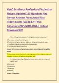 HVAC Excellence Professional Technician &NewLine;Newest Updated 150 Questions And &NewLine;Correct Answers From Actual Past &NewLine;Papers Exams &lpar;Graded A&plus;&rpar; Plus &NewLine;Rationales 2025&vert;2026 Q&A &vert; Instant &NewLine;Download Pdf 