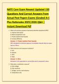 NATE Core Exam Newest Updated 150 &NewLine;Questions And Correct Answers From &NewLine;Actual Past Papers Exams &lpar;Graded A&plus;&rpar; &NewLine;Plus Rationales 2025&vert;2026 Q&A &vert; &NewLine;Instant Download Pdf 