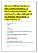 EPA Section 608 Type I Certification &NewLine;Mock Exam Newest Updated 150 &NewLine;Questions And Correct Answers From &NewLine;Actual Past Papers Exams &lpar;Graded A&plus;&rpar; &NewLine;Plus Rationales 2025&vert;2026 Q&A &vert; &NewLine;Instant Download Pdf