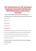 PSY 102 Final Exam V3 &vert; PSY 102 General &NewLine;Psychology &vert; Actual Q&A with Rationale &NewLine;&lpar;PSY102 Final Exam&rpar; &vert; Grand Canyon &NewLine;University