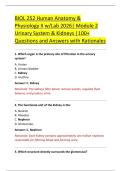 BIOL 252 Human Anatomy & Physiology II w&sol;Lab 2026&vert; Module 2 Urinary System & Kidneys &vert;100&plus; Questions and Answers with Rationales