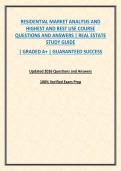 RESIDENTIAL MARKET ANALYSIS AND HIGHEST AND BEST USE COURSE QUESTIONS AND ANSWERS &vert; REAL ESTATE STUDY GUIDE