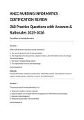 ANCC NURSING INFORMATICS CERTIFICATION REVIEW&NewLine;260 Practice Questions with Answers & Rationales 2025-2026&NewLine;