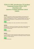 FEMA IS 100C Introduction TO Incident&NewLine;Command System FINAL TEST&NewLine;Questions and&NewLine;Answers Verified Solutions Latest&NewLine;Update