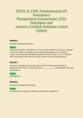 FEMA IS 230E Fundamentals OF&NewLine;Emergency&NewLine;Management Practice EXAM Questions&NewLine;and&NewLine;Answers Verified Solutions Latest&NewLine;Update