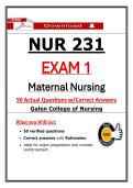 NUR 231 Exam 1 &ndash; Galen Maternal Nursing &lpar;2026&rpar; Actual Questions&comma; Answers & Rationales &vert; Guarantee Pass