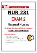 NUR 231 Exam 2 &ndash; Galen Maternal Nursing &lpar;2026&rpar; Actual Questions with Correct Answers & Rationales &vert; Guarantee Pass