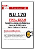 NU 170 Final Exam Maternal-Child Nursing &lpar;Latest 2026&sol;2027 Update&rpar; Tested Questions & Rationalized Answers &vert; Galen College of Nursing