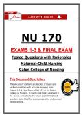 NU 170 Exams 1-3 & Final Exam Maternal-Child Nursing &lpar;Latest 2026&sol;2027 Update&rpar; Tested Questions & Rationalized Answers &vert; Galen College of Nursing