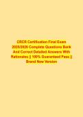 CRCR CERTIFICATION EXAM 2026&sol;2027 &vert; REAL EXAM QUESTIONS WITH VERIFIED CORRECT SOLUTIONS &vert;&vert;100&percnt; GUARANTEED PASS &vert;&vert; LATEST VERSION &vert;&vert; GRADE A&plus; &NewLine;