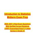 INTRODUCTION TO STATISTICS MIDTERM EXAM 2026&sol;2027 &vert; COMPLETE QUESTIONS BANK WITH VERIFIED CORRECT SOLUTIONS &vert; DETAILED RATIONALES 