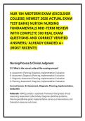 NUR 104 MIDTERM EXAM &lpar;EXCELSIOR COLLEGE&rpar; NEWEST 2026 ACTUAL EXAM TEST BANK&vert; NUR104 NURSING FUNDAMENTALS MID-TERM REVIEW WITH COMPLETE 300 REAL EXAM QUESTIONS AND CORRECT VERIFIED ANSWERS&sol; ALREADY GRADED A&plus; &lpar;MOST RECENT&excl;&excl;&rpar;