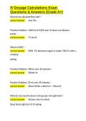 IV Dosage Calculations Exam Questions & Answers &lpar;Grade A&plus;&rpar;&period;docx&NewLine;&NewLine;