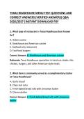 Texas Roadhouse Menu Test Questions and Correct Answers 2026 &ndash; Complete Employee Training Study Guide