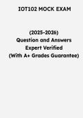 IOT102 Mock Exam &vert; Questions & Verified Answers &vert; Comprehensive Internet of Things &lpar;IoT&rpar; Exam Review Study Guide PDF &vert; 2026