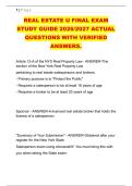 REAL ESTATE U FINAL EXAM &NewLine;STUDY GUIDE 2026&sol;2027 ACTUAL &NewLine;QUESTIONS WITH VERIFIED &NewLine;ANSWERS&period;