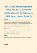 BSN 315 HESI Pharmacology Actual Exam &lpar;Latest 2026 &sol; 2027 Update&rpar; Real Questions with Verified Answers &vert; 100&percnt; Correct &vert; Already Graded A&plus; - Nightingale 
