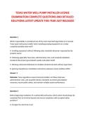 TEXAS WATER WELL PUMP INSTALLER LICENSE &NewLine;EXAMINATION COMPLETE QUESTIONS AND DETAILED &NewLine;SOLUTIONS LATEST UPDATE THIS YEAR JUST RELEASED